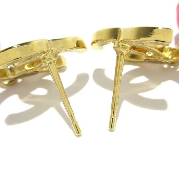 Auth CHANEL - Gold Pink Hardware Plastic Earrings - Picture 5 of 7